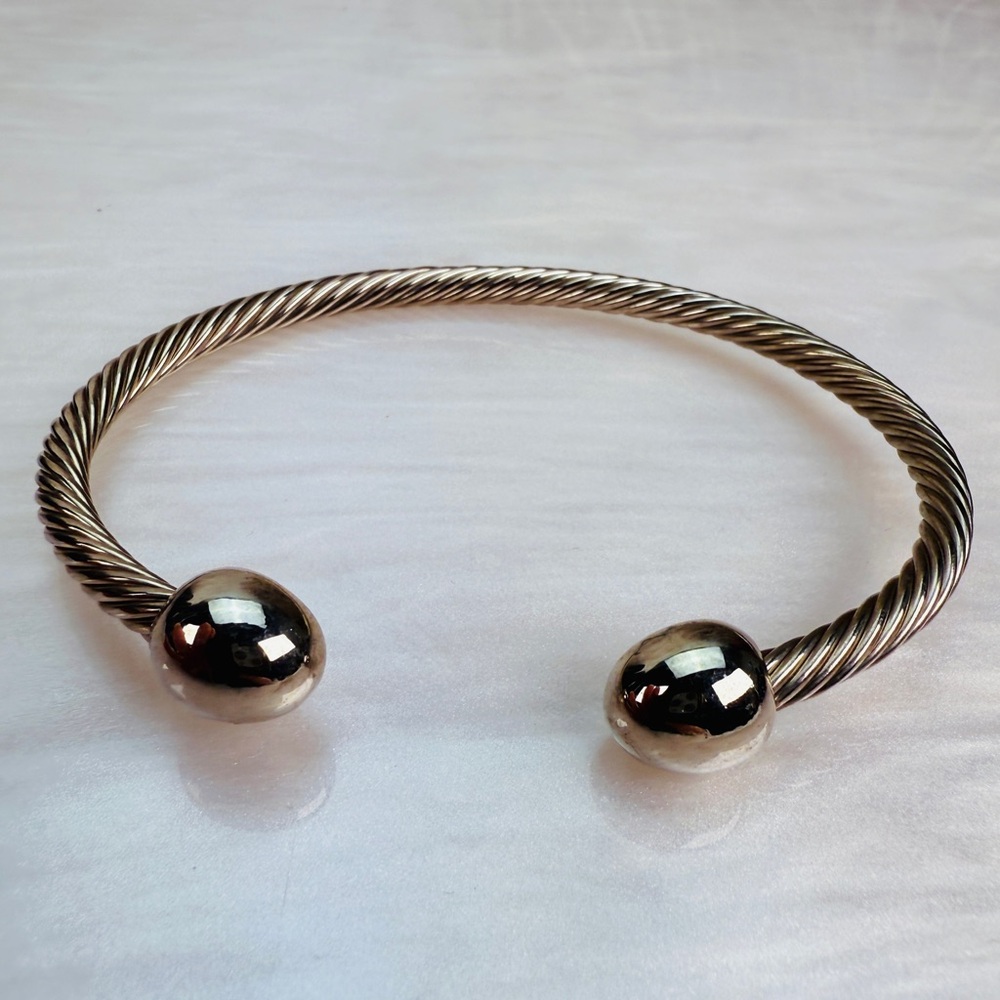 Vintage Aged Silvertone Twisted Cuff Bracelet - image 6
